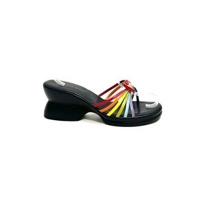 Vintage 1990s strappy rainbow vegan leather slip on chunky platform sandals